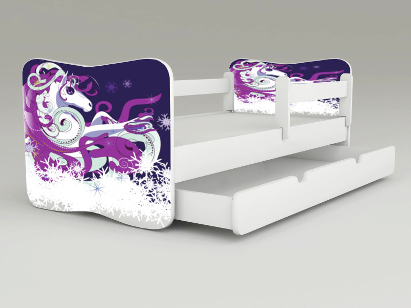 Detská posteľ s odnímateľnými bočnicami + šuflík Jednorožec